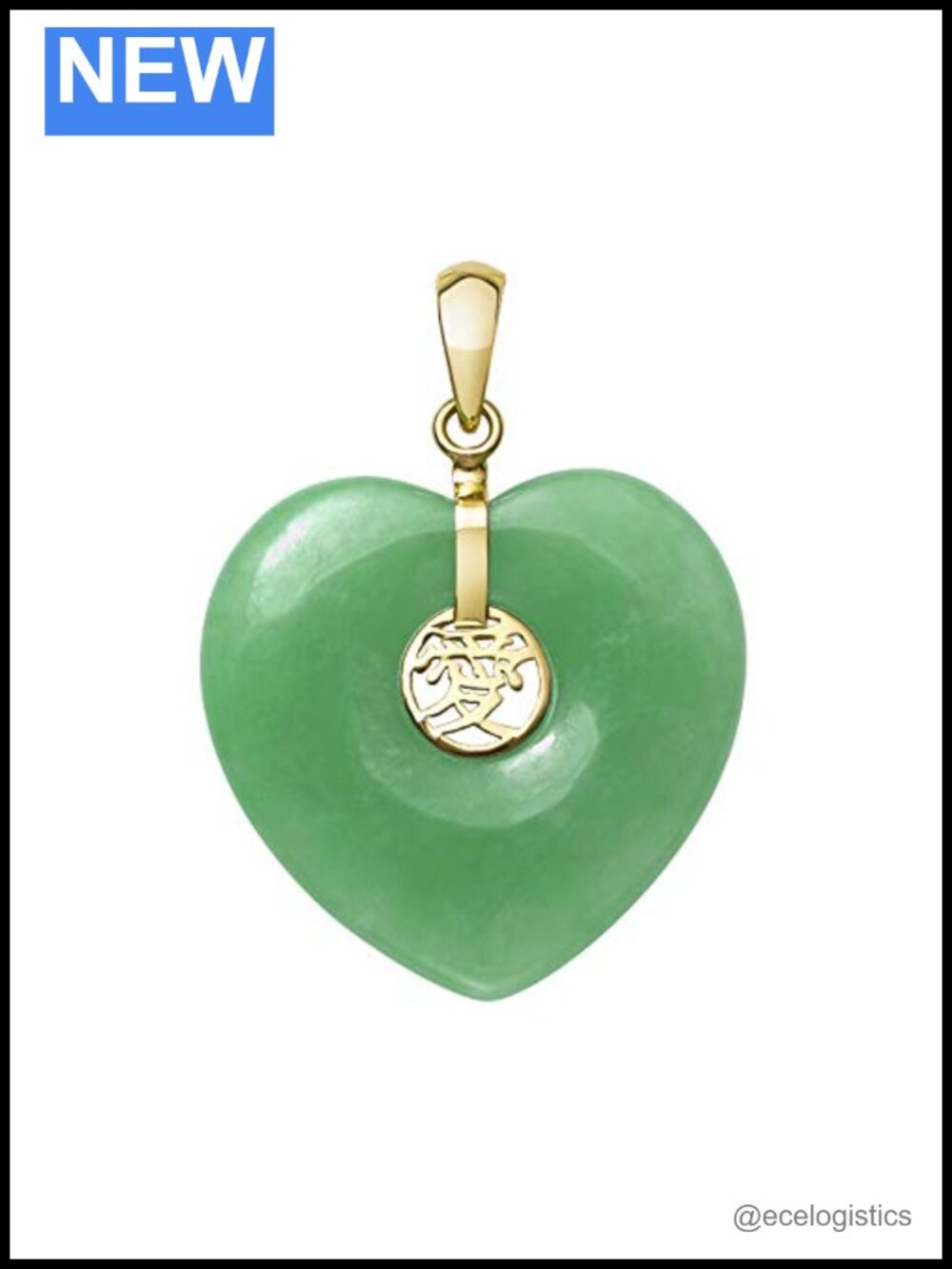 Natural Jade Heart Pendant Necklace 14K Yellow Gold Love Symbol Charm